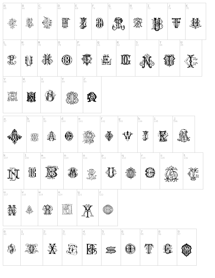 Intellecta Monograms font map